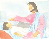 Painting of Jesus healing Jairus daughter.