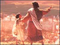Painting of Jesus with a small child explaining the kingdom of God.